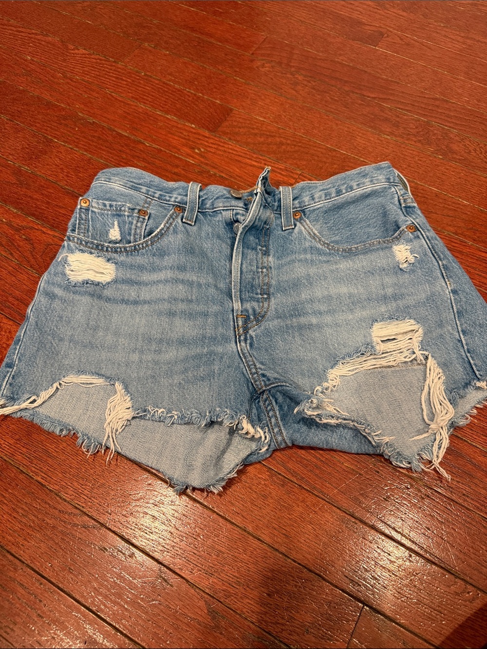 Levi's 501 Light Wash Distressed Denim Shorts